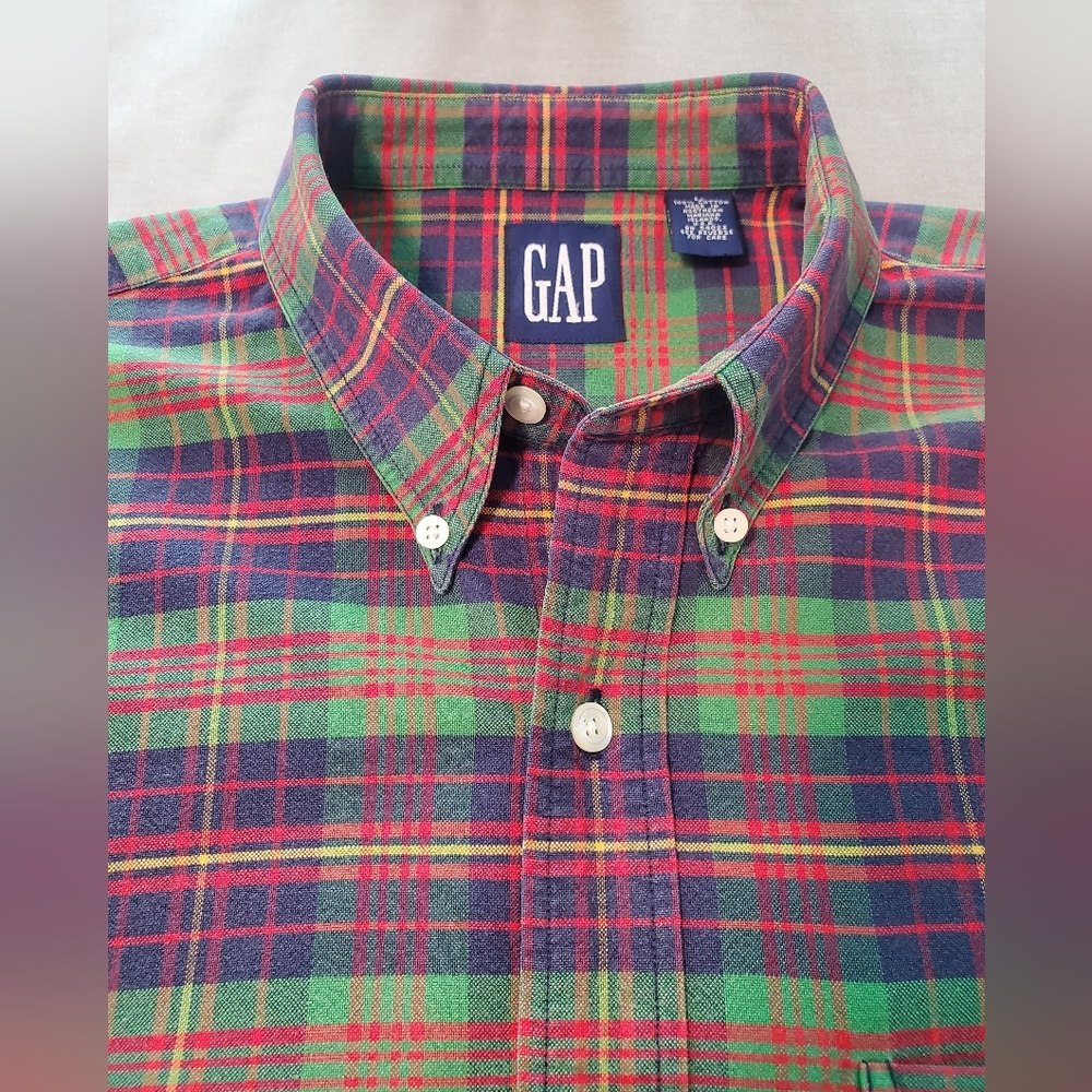 GAP Button Down Shirt Vintage Plaid USA Made Large